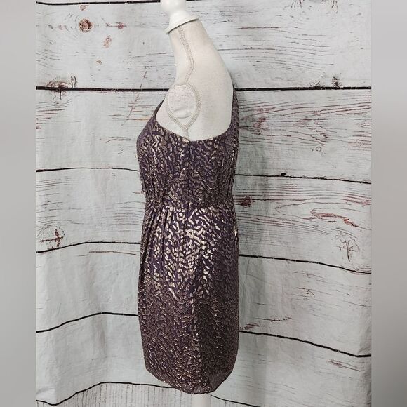 Shoshanna Metallic Filcoupe Shimmer One Shoulder Dress Size 2 - Picture 2 of 6